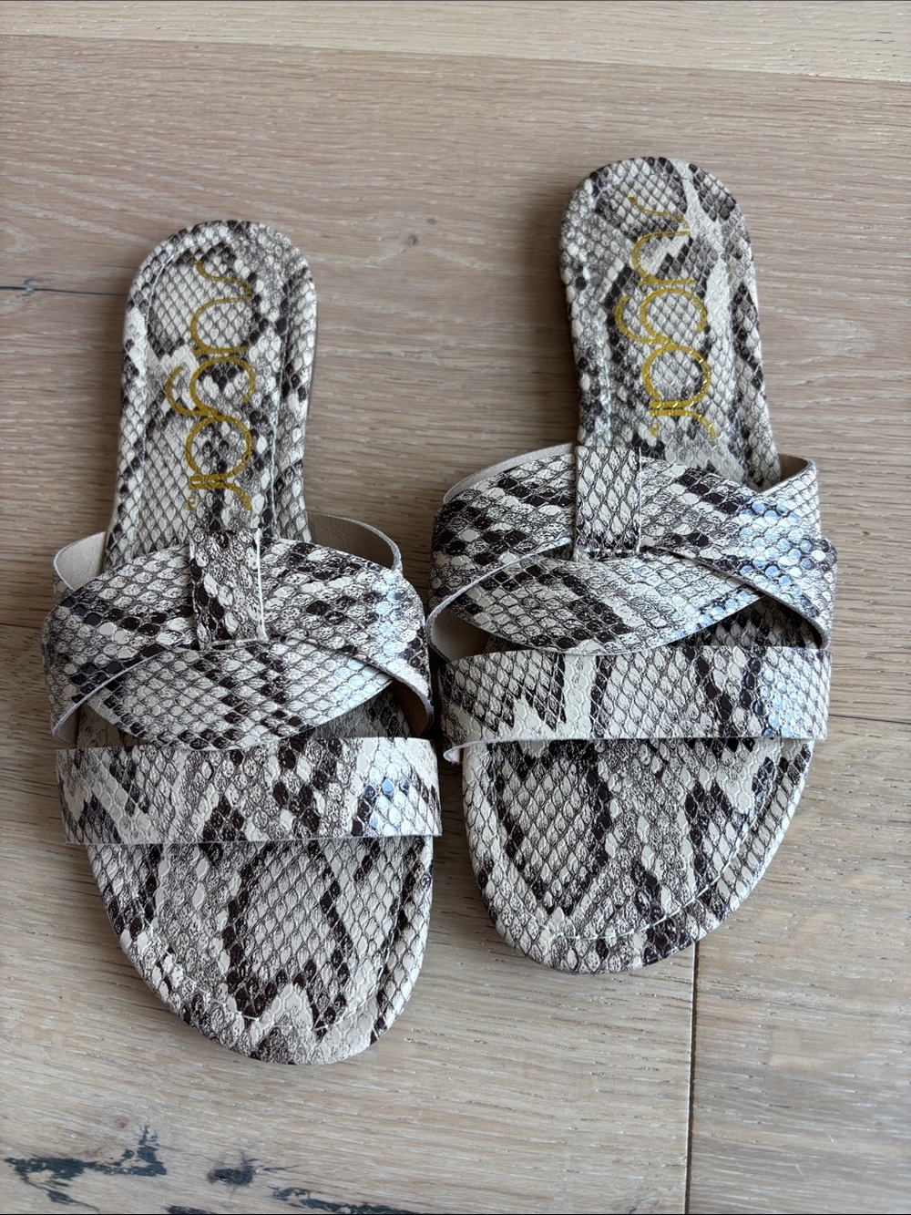 Francesca's Sugar Strappy Cross Slide Snakeskin Print Summer Sandals